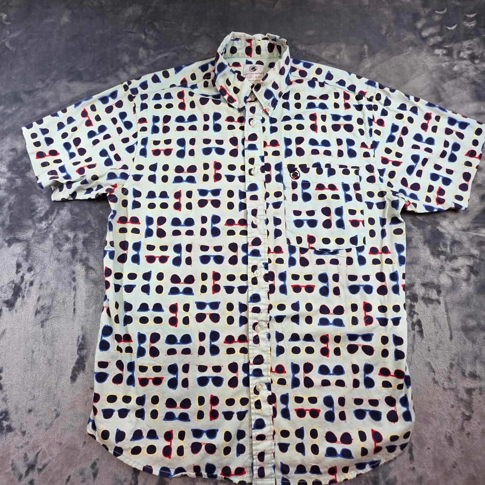 Southern Proper Mens Sunglasses Print Short Sleeve Button Down Shirt Blue Size M